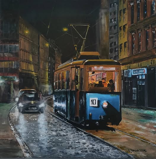 „Wrocławskie tramwaje” akryl na płótnie 80x80cm